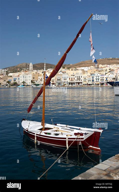 The Traditional Greek Fishing Boat Isabella M Moored Up At The Quayside