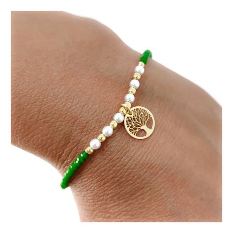 Pulsera chapada piedra verde árbol de la vida