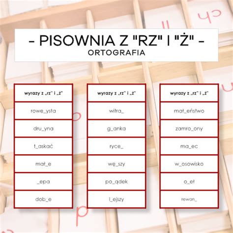 Ortografia rz i ż dyktando Materiały Montessori karty