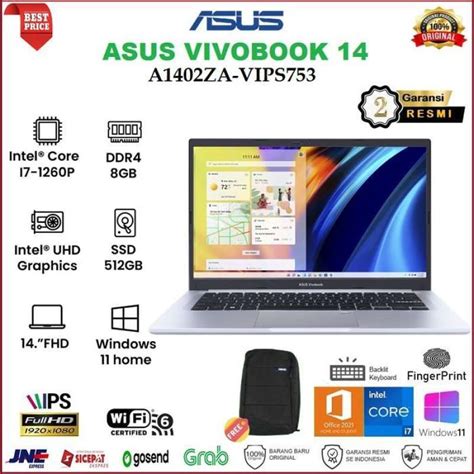 Jual Asus Vivobook A Za Vips I P Gb Gb Ssd Fhd Ips Win