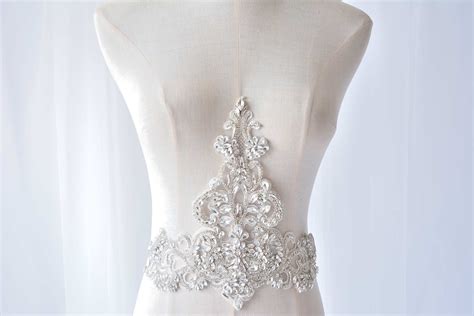 Bodice Rhinestone Applique Heavy Beads Motif Diamante Lace Etsy