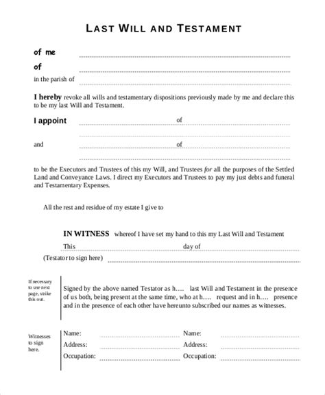 Printable Will Form Free