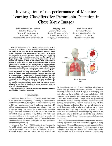 Pdf Investigation Of The Performance Of Machine Learning Classifiers For Pneumonia Detection