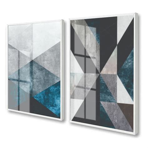 Quadro Decorativo Abstrato Azul E Neutro Vidro E Moldura No Elo