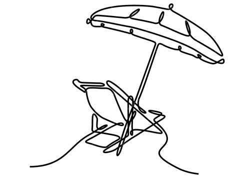 Premium Vector Continuous Line Drawing Of Beach Umbrella And Chairs