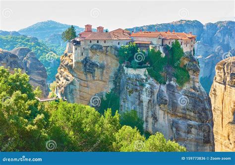 The Holy Monastery Of Varlaam On The Top Of Rock In Meteora Stock Photo