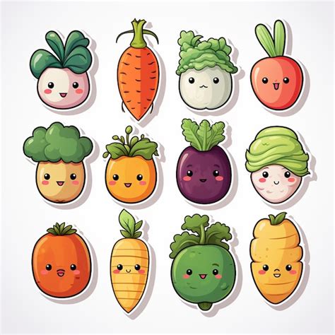 Conjunto De Bonitos Personajes De Frutas Y Verduras De Dibujos Animados