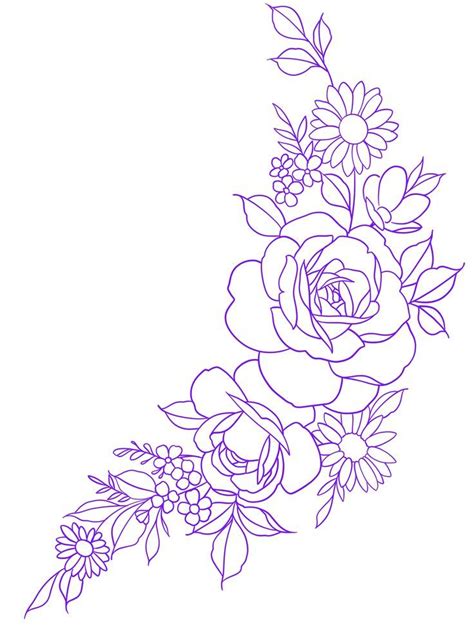 a line drawing of flowers with leaves and berries on the bottom half of ...