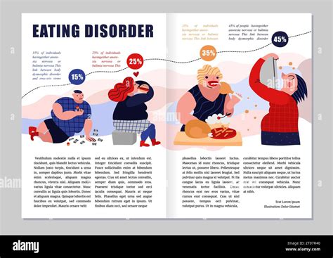 Eating Disorder Magazine Layout With Gluttony Symbols Infographics Flat