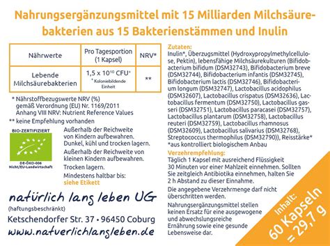 natürlich lang leben BIO Probiotic Kapseln 29 7 g Shop Apotheke