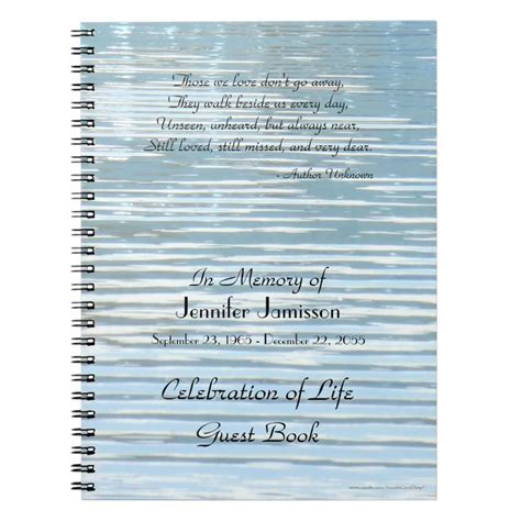 A Book With Water And The Words Celebration Of Life Guest Book On It