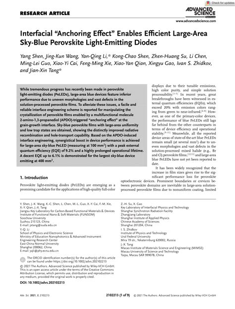 Pdf Interfacial “anchoring Effect” Enables Efficient Large‐area Sky