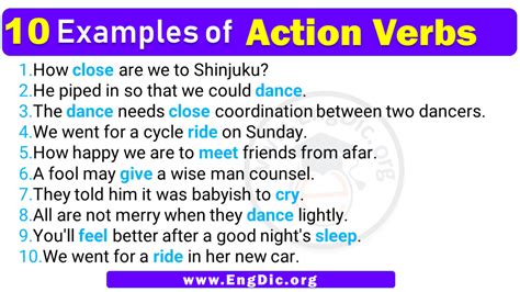 10 Examples Of Action Verbs In Sentences Engdic