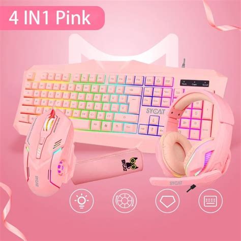 SYCAT S05 Pink Keyboard 4 In 1 RGB Combo Gaming Keyboard Mouse Headset