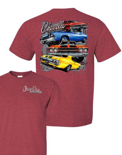 Chevy Chevelle T Shirt Heather Red W 4 Late Model Cars And Emblem Ebay