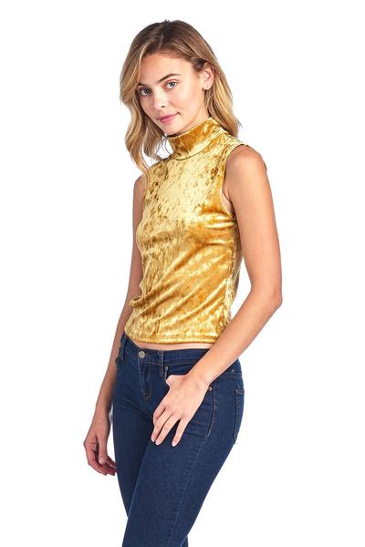 Sleeveless Mock Neck Crushed Velvet Crop Top Khanomak