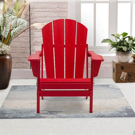 Traditional Curveback Patio Plastic Adirondack Chair Outdoor In Red Ly