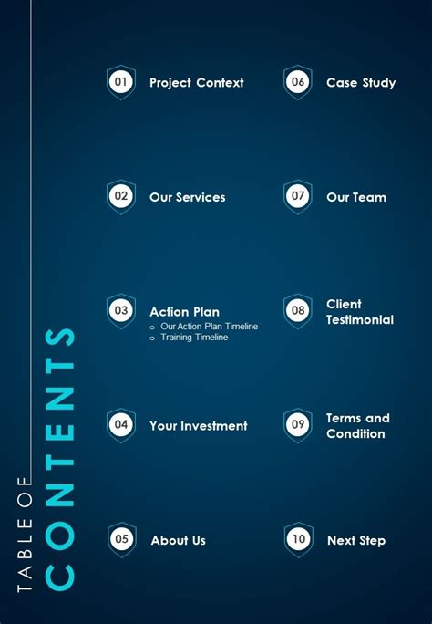 Table Of Contents Organizaiton Safeguard System Proposal One Pager Sample Example Document Ppt