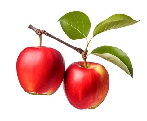 Premium Photo Two Red Apples On Branch Isolated On White Background