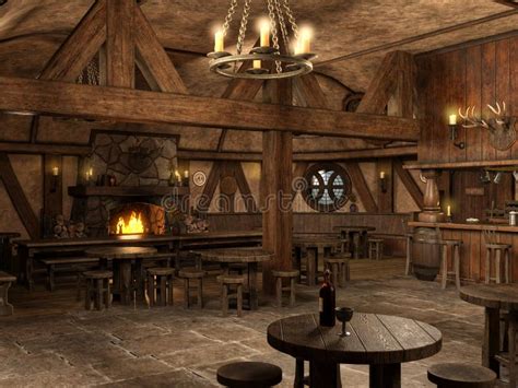 Ancient Medieval Tavern Interior Stock Illustration Illustration Of