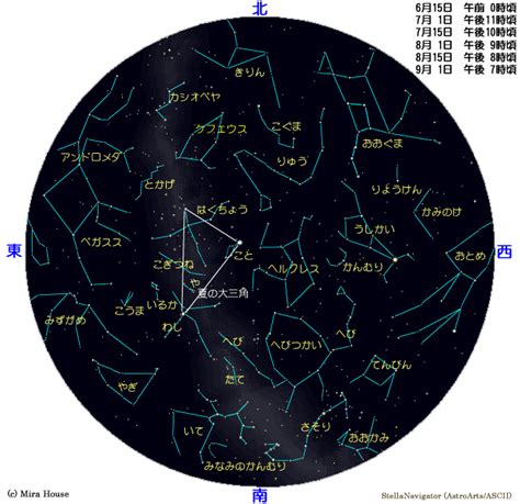 夏の全天星図 ―星座線・星座名入り 星空入門