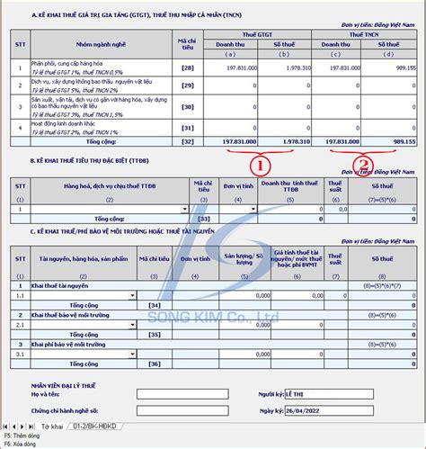 Cách lập tờ khai thuế đối với hộ kinh doanh Mẫu 01 CNKD