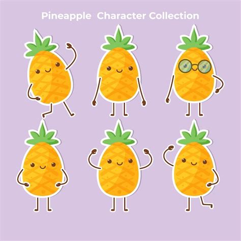 Premium Vector Cute Pineapple Character Collection Vector