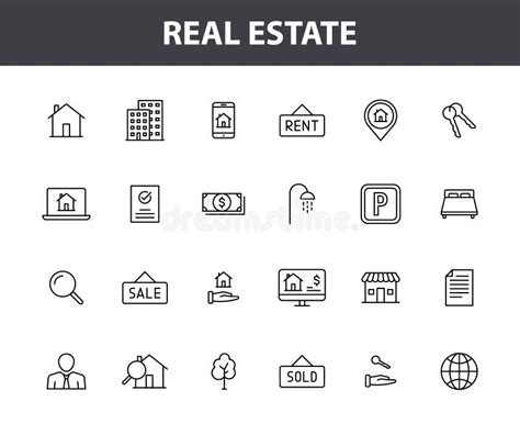 Set Of Real Estate Web Icons In Line Style Rent Building Agent