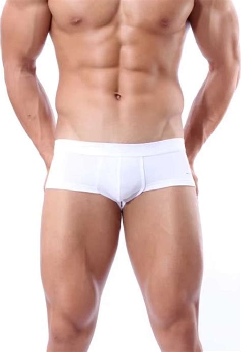 Sexy Heren Boxershort Lage Taille Witte Nylon Onderbroek Lingerie Bol