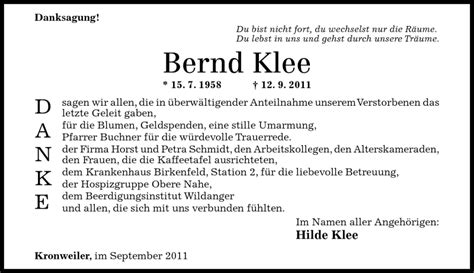 Traueranzeigen Von Bernd Berti Klee Rz Trauer De