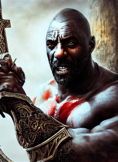 Prompthunt A Highly Detailed Illustration Of Idris Elba As God Of War