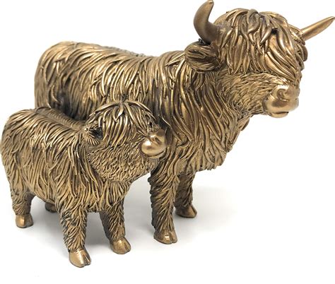 Leonardo Bronzed Highland Cow Mother Calf Ornament Sculpture Figure