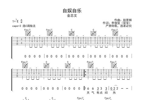 自娱自乐吉他谱金志文c调弹唱61专辑版 吉他世界