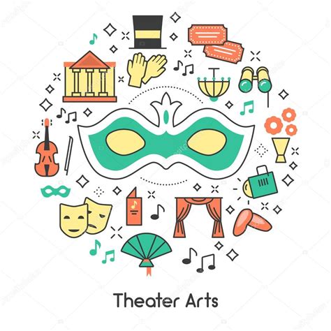 Theater Arts Line Art Outline Vector Icons Set With Mask And Binoculars