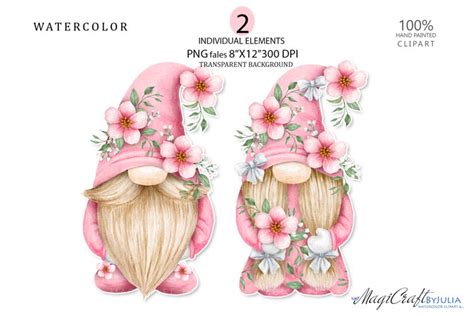 Pink Gnomes Pink Flowers PNG Clipart Watercolor 1836349