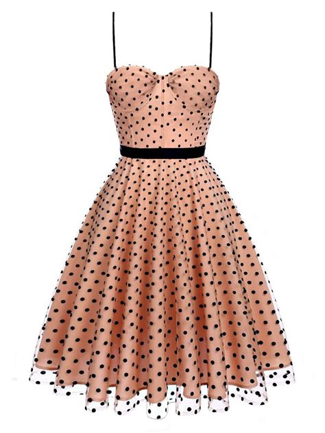 Nude 1950s Spaghetti Strap Polka Dot Dress