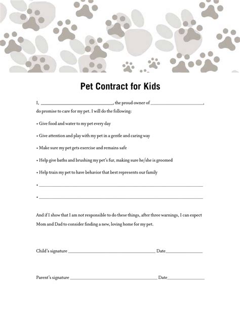 Pet Contract Template for Kids - Fill Out, Sign Online and Download PDF | Templateroller