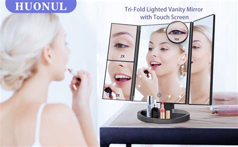 Huonul Makeup Mirror Vanity With Lights 2x 3x 10x Magnification Lighted Mirror