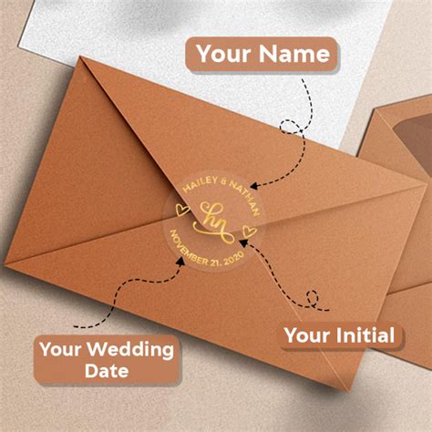 Personalized Real Foil Elegant Wedding Stickers For Envelope Seals