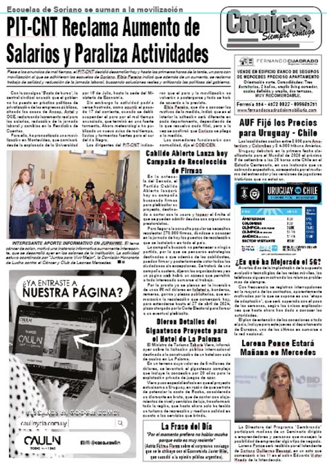 Diario Crónicas de Mercedes Soriano Uruguay tapa del 22 de agosto 2023