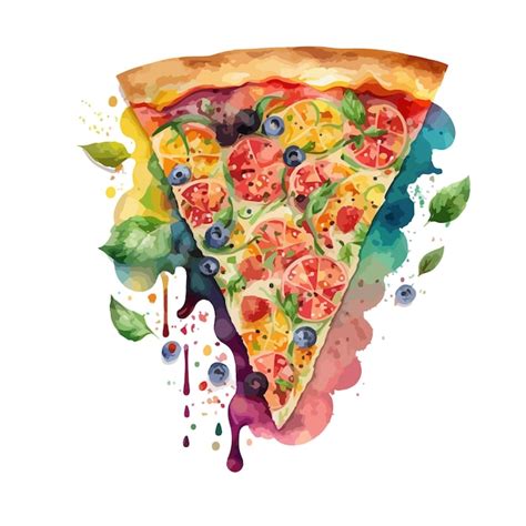 Premium Vector Water Color Colorful Pizza Vector