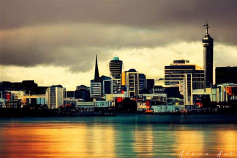 Auckland Cityscape Ocean Evening Sky Graphic by Alone Art · Creative Fabrica