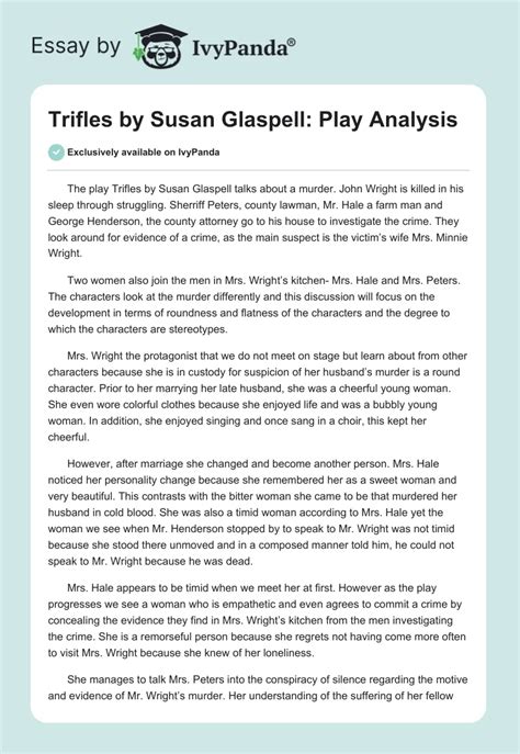 Trifles By Susan Glaspell Play Analysis 987 Words Essay Example