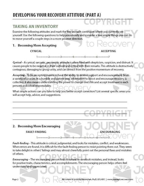 Developing Your Recovery Attitude Part A Cod Worksheet Journey To Recovery