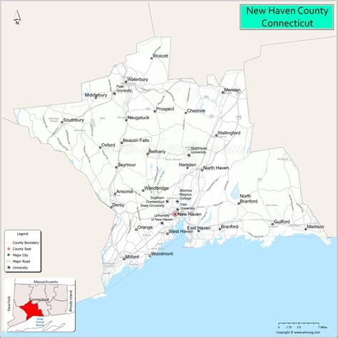 Map of New Haven County, Connecticut showing cities, highways ...