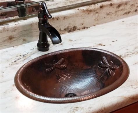 19 Oval Copper Drop In Bath Sink With DRAGONFLY Design In Rio Grande