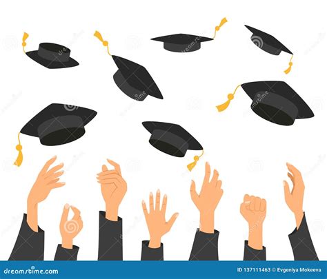 Concept Of Education Hands Of Graduates Throwing Graduation Hats In The Air Royalty Free