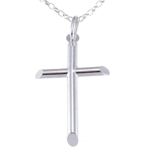 Sterling Silver Plain Cross Pendant Necklace With Chain Gift Box