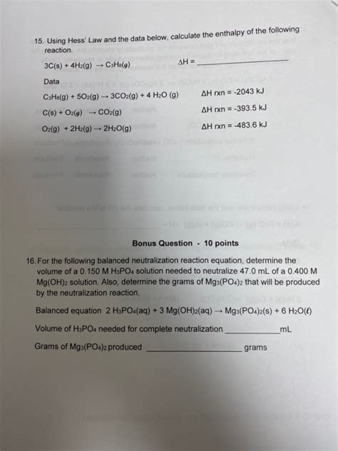 Solved 15 Using Hess Law And The Data Below Calculate The