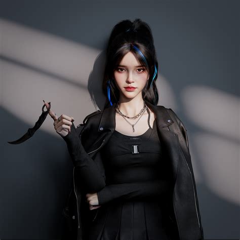 Wallpaper Shuai Liu Cgi Women Dark Hair Looking At Viewer Jacket